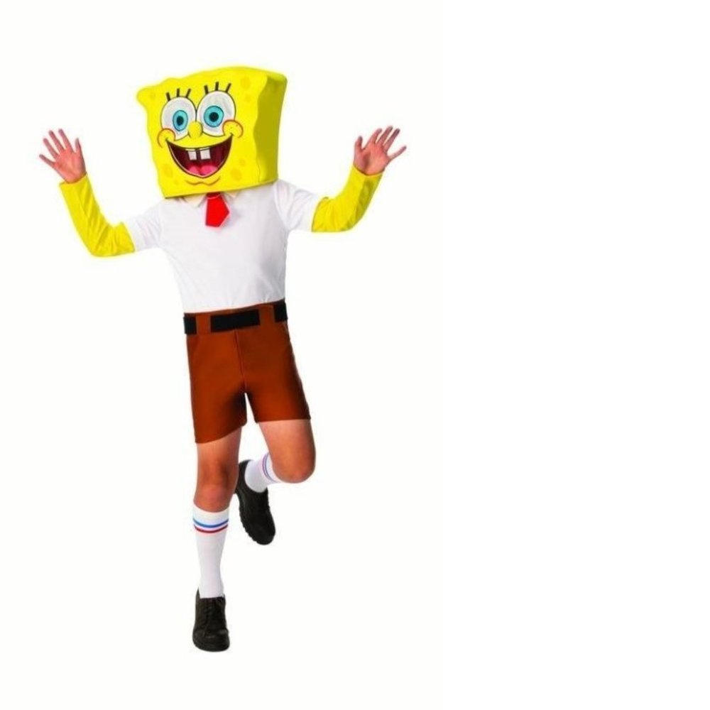 SpongeBob Halloween Costume 4/6 Nickelodeon Jumpsuit, Headpiece, Socks Boys 4 Pc